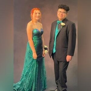 Green Sequin Strapless Gown